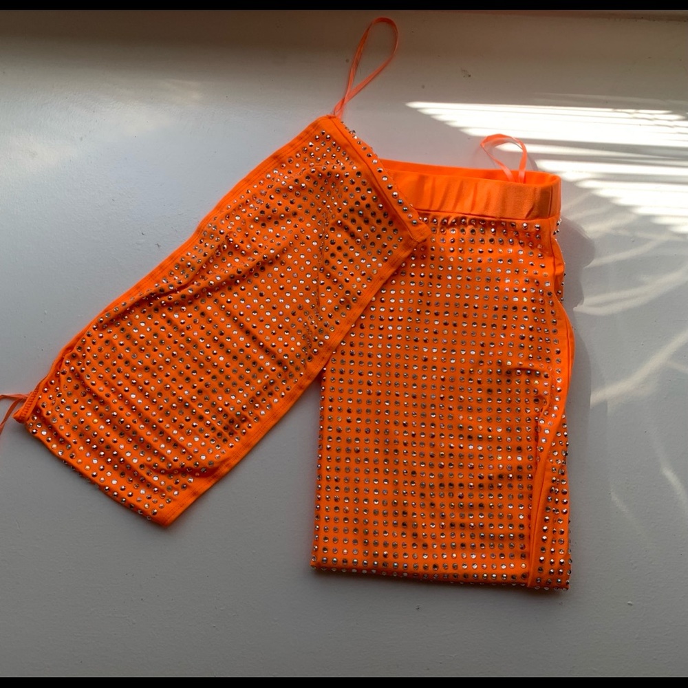 Hot Miami Styles Rhinestone Bandeau Skirt Set